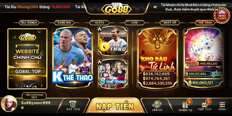 Sảnh game thể thao tại Go88 hấp dẫn